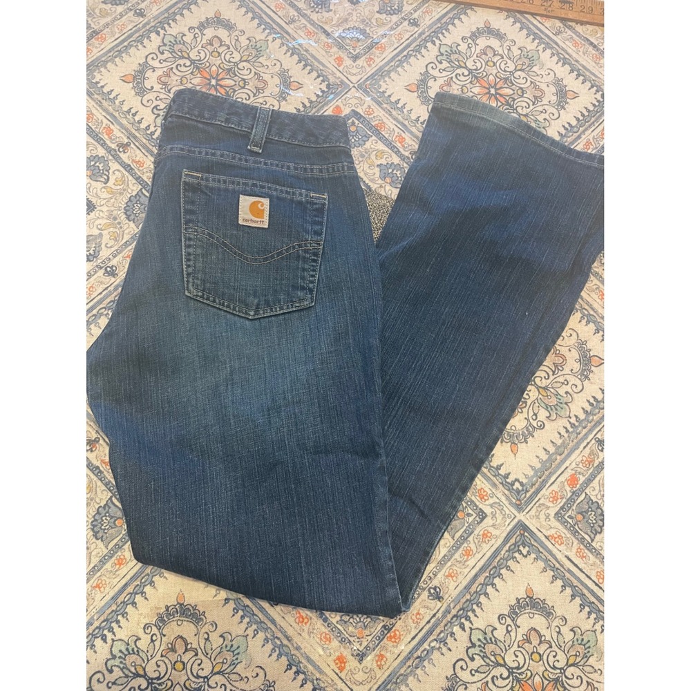 Carhartt Womens Dark Wash Bootcut Denim Jeans Blue Workwear Size 10/30